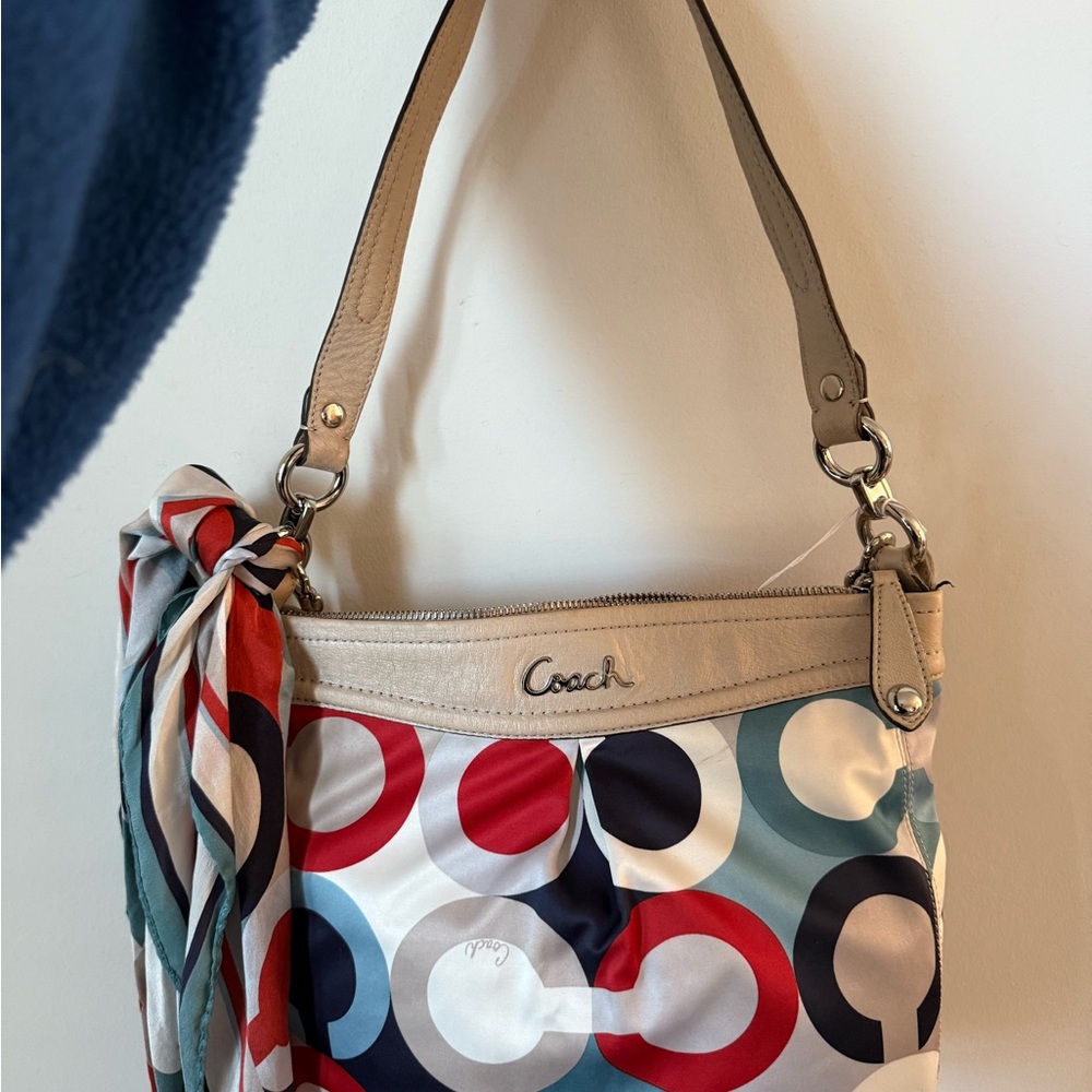 Coach Red, Blue, and White Patterned Shoulder Bag